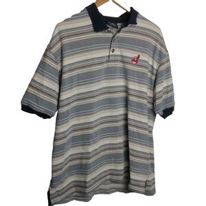 Lee Sport Cleveland Indians Chief Wahoo Polo Blue Striped L  Cleveland Guardians